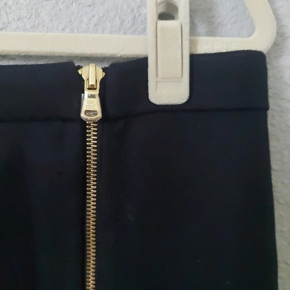 J.Crew Wool Knee length Pencil Skirt Black -Gold Assymmetrical front zip 12p - Picture 9 of 12